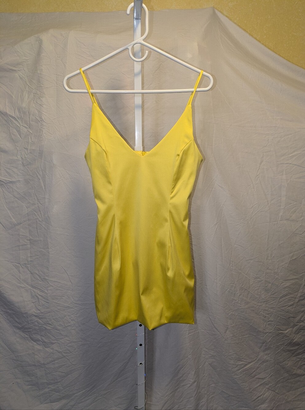 LUX LA Vibrant Yellow Satin V-Neck Mini Dress with Pockets – Size S